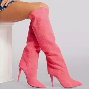 Christian Louboutin Astrilarge 100 pink suede knee high boots size 37